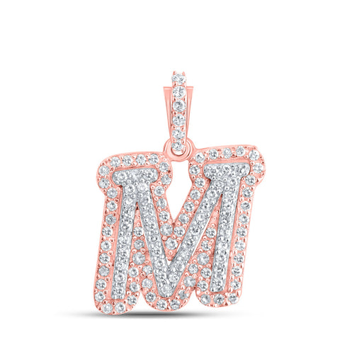10kt Rose Gold Womens Round Diamond M Initial Letter Pendant 1/4 Cttw