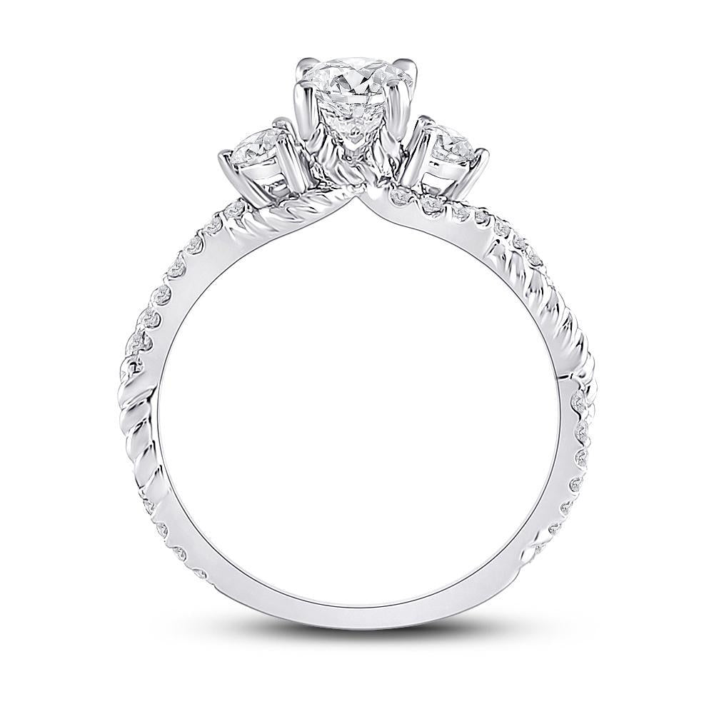 14kt White Gold Round Diamond 3-stone Bridal Wedding Engagement Ring 1 Cttw