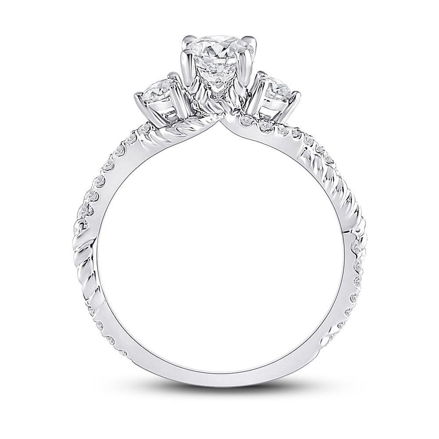 14kt White Gold Round Diamond 3-stone Bridal Wedding Engagement Ring 1 Cttw