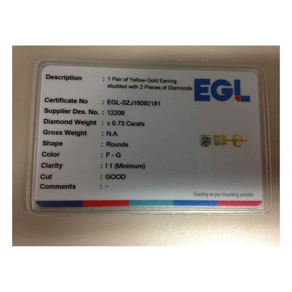 14kt Yellow Gold Unisex Round Diamond Solitaire Stud Earrings 3/4 Cttw