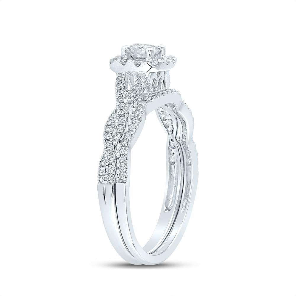 14kt White Gold Round Diamond Twist Bridal Wedding Ring Band Set 5/8 Cttw