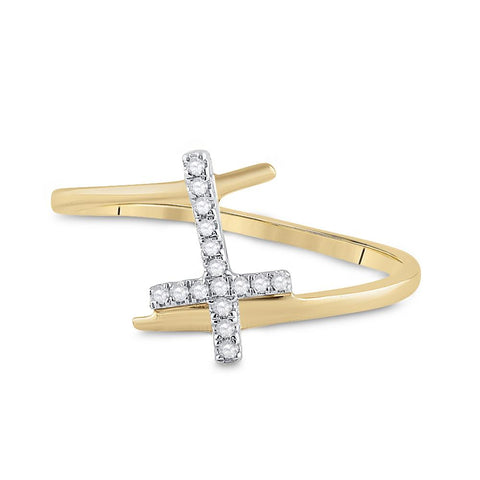 10kt Yellow Gold Womens Round Diamond Cross Ring 1/12 Cttw