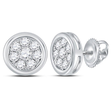 14kt White Gold Womens Round Diamond Circle Cluster Stud Earrings 1/2 Cttw