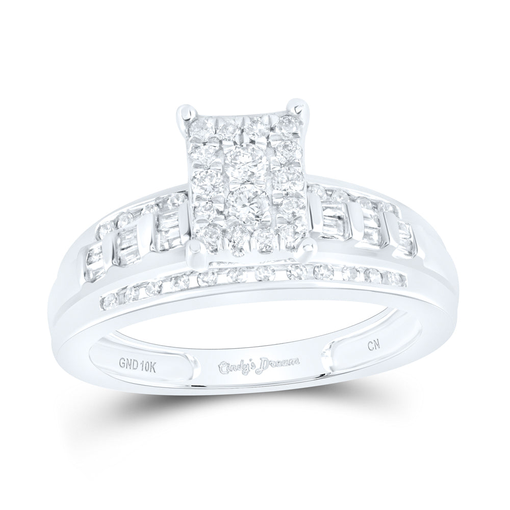 10kt White Gold Round Diamond Cluster Bridal Wedding Engagement Ring 1/2 Cttw