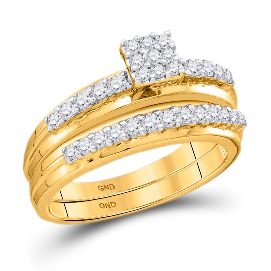 14k White Gold Round Diamond Cluster Bridal Wedding Ring Band Set 1/2 Cttw