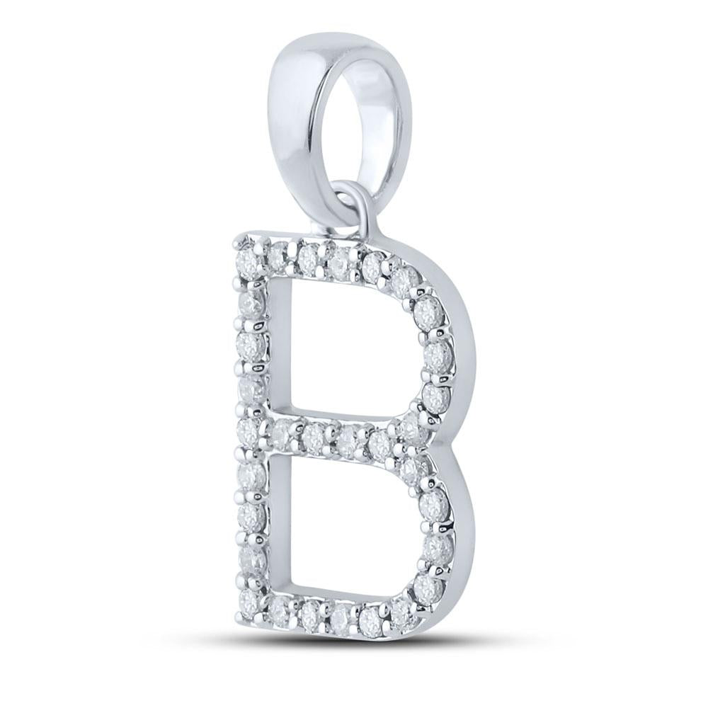 14kt White Gold Womens Round Diamond B Initial Letter Pendant 1/4 Cttw