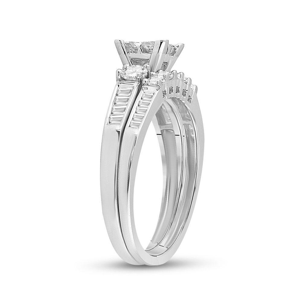 14kt White Gold Princess Diamond Bridal Wedding Ring Band Set 1 Cttw