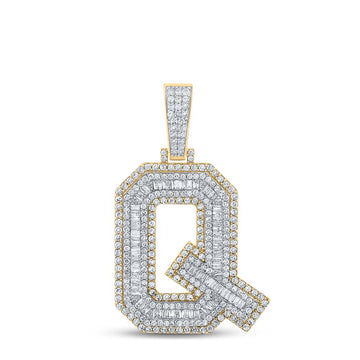 10kt Two-tone Gold Mens Baguette Diamond Q Initial Letter Charm Pendant 2-1/5 Cttw
