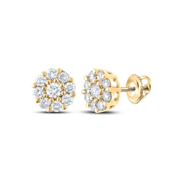 14kt Yellow Gold Round Diamond Cluster Earrings 5/8 Cttw