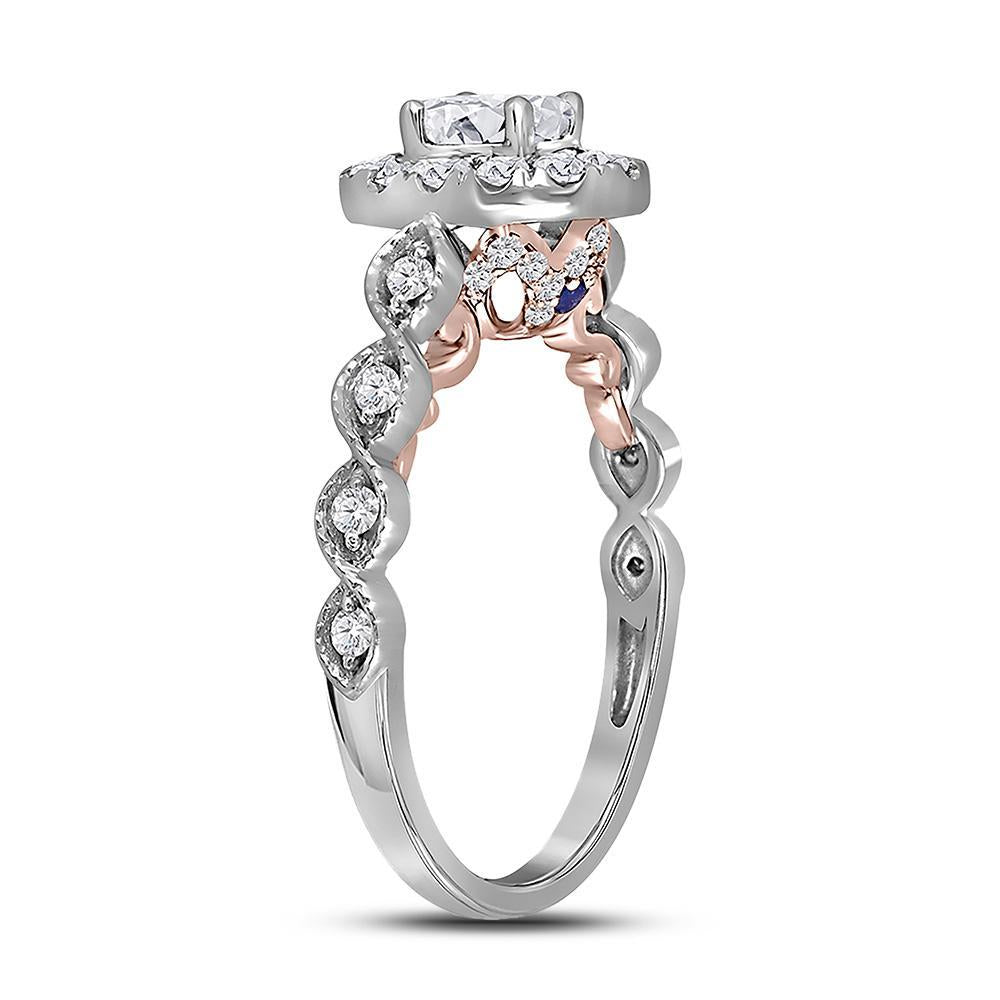 14kt Two-tone Gold Oval Diamond Halo Bridal Wedding Engagement Ring 3/4 Cttw