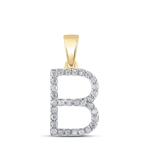 14kt Yellow Gold Womens Round Diamond B Initial Letter Pendant 1/4 Cttw