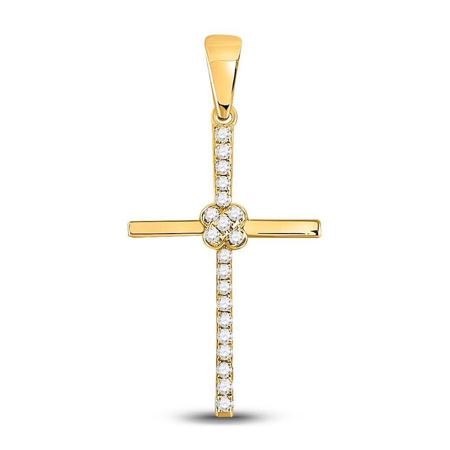 10kt Yellow Gold Womens Round Diamond Cross Pendant 1/12 Cttw
