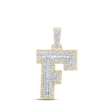 10kt Yellow Gold Mens Round Diamond F Initial Letter Charm Pendant 3/4 Cttw