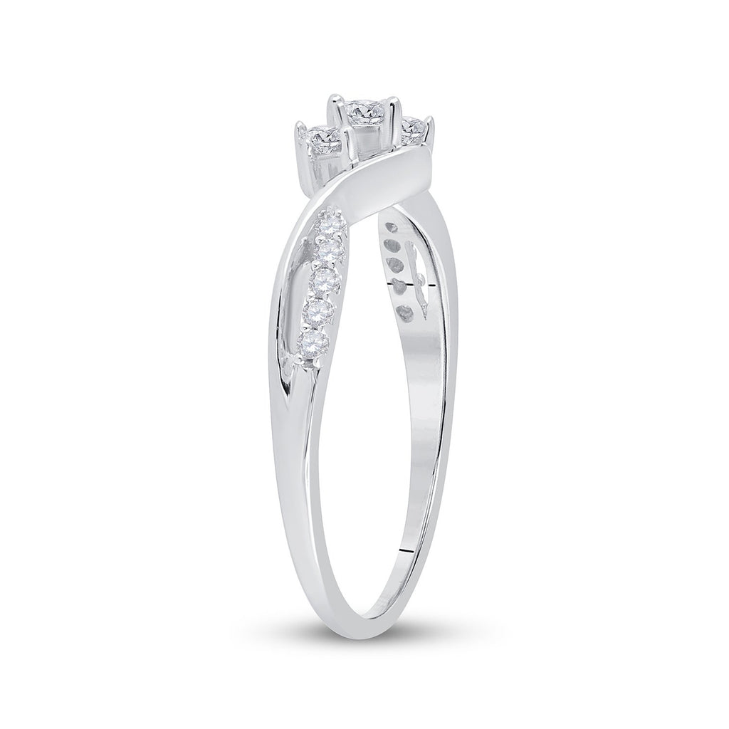 10kt White Gold Womens Round Diamond 3-stone Promise Ring 1/5 Cttw
