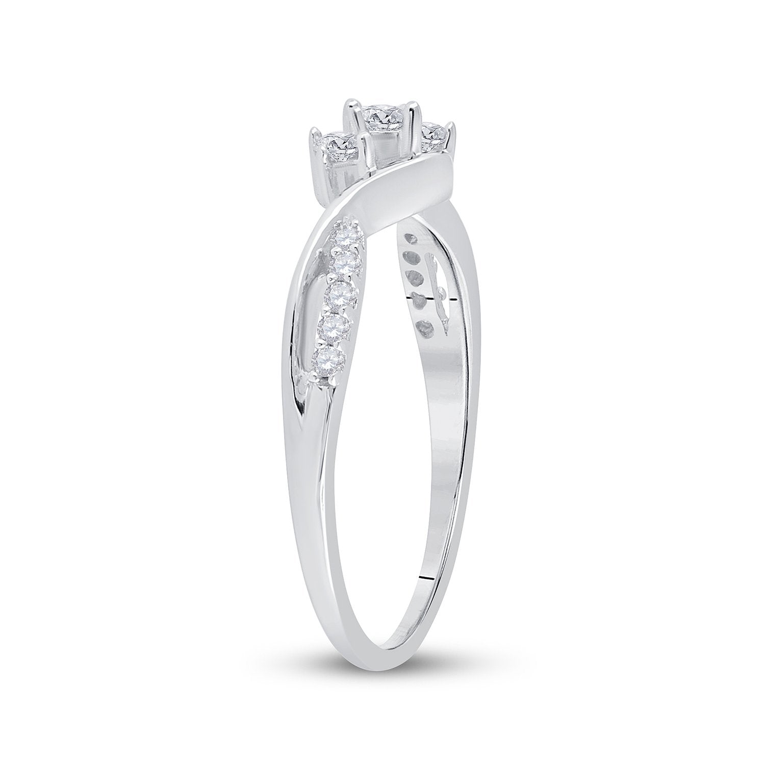 10kt White Gold Womens Round Diamond 3-stone Promise Ring 1/5 Cttw