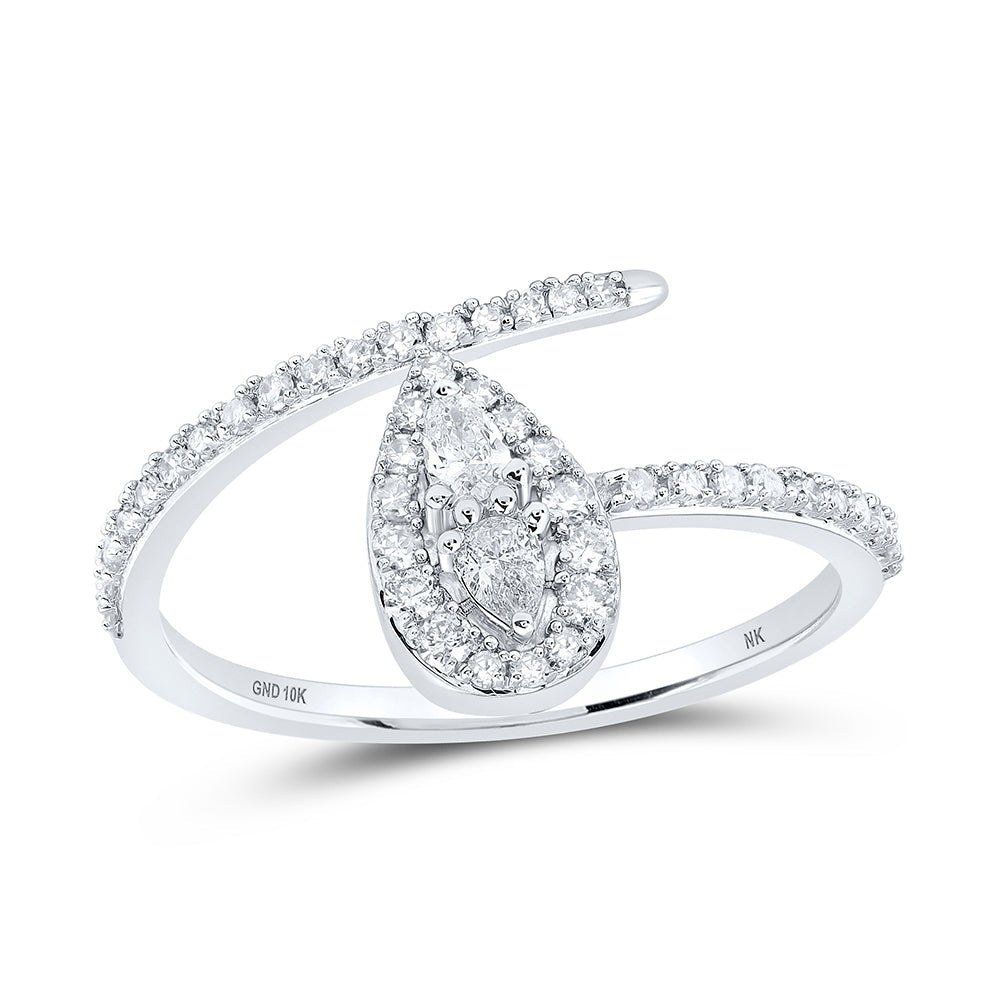 10kt White Gold Womens Pear Diamond Teardrop Ring 3/8 Cttw