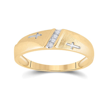 14kt Yellow Gold Mens Round Diamond Wedding Cross Band Ring 1/20 Cttw
