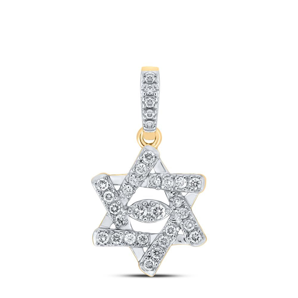 10kt Yellow Gold Womens Round Diamond Magen David Star Pendant 1/3 Cttw