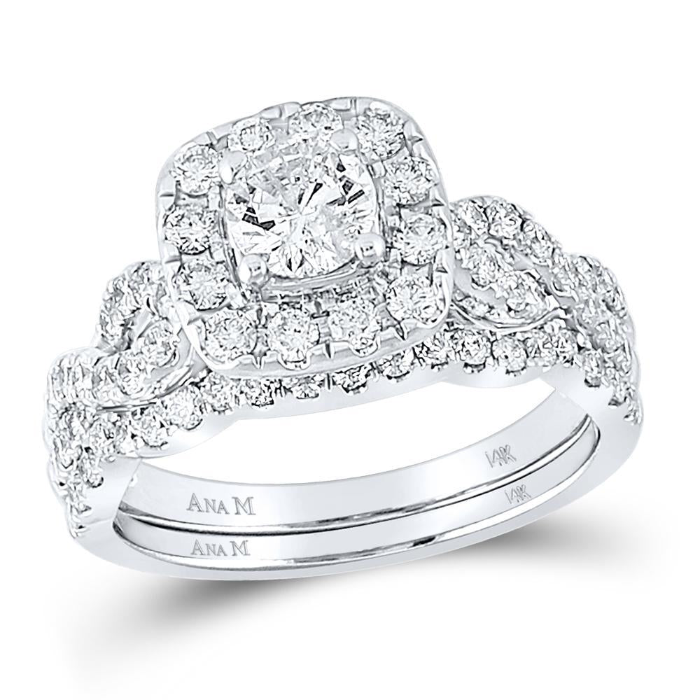 14kt White Gold Round Diamond Bridal Wedding Ring Band Set 1-1/2 Cttw