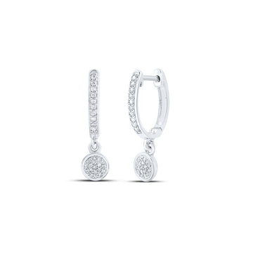 10kt White Gold Womens Round Diamond Hoop Dangle Earrings 1/6 Cttw