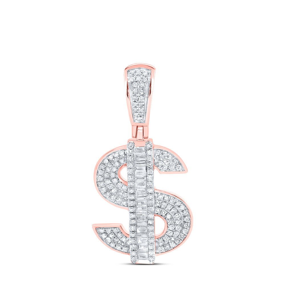 10kt Rose Gold Mens Baguette Diamond Dollar Sign Money Charm Pendant 5/8 Cttw