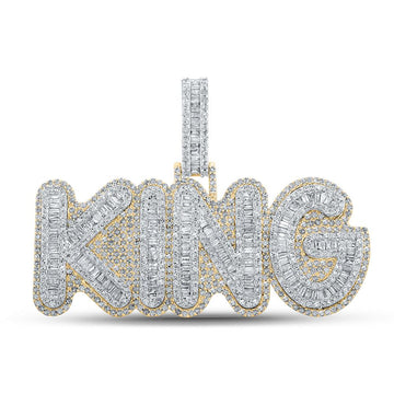 10kt Two-tone Gold Mens Baguette Diamond King Charm Pendant 5-1/4 Cttw
