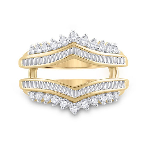 14kt Yellow Gold Womens Round Diamond Wedding Wrap Ring Guard Enhancer 3/4 Cttw