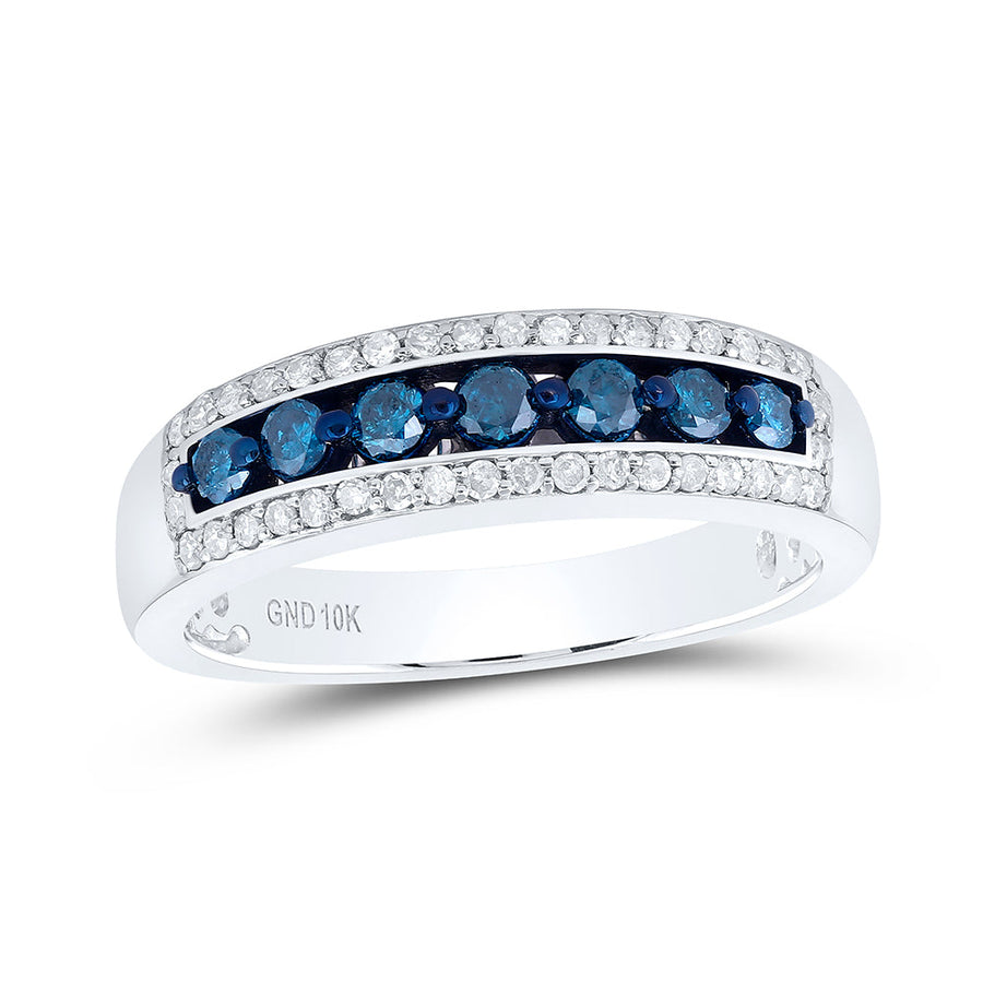 10kt White Gold Womens Round Blue Color Enhanced Diamond Band Ring 1/2 Cttw