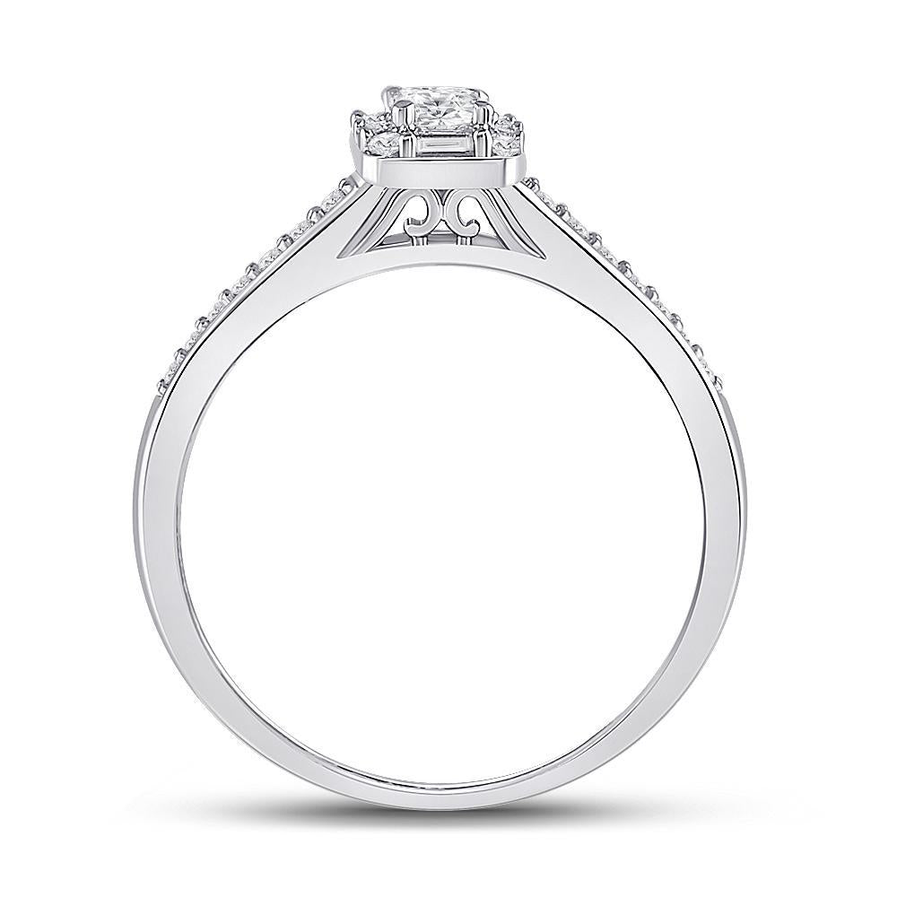 14kt White Gold Emerald Diamond Halo Bridal Wedding Engagement Ring 1/2 Cttw