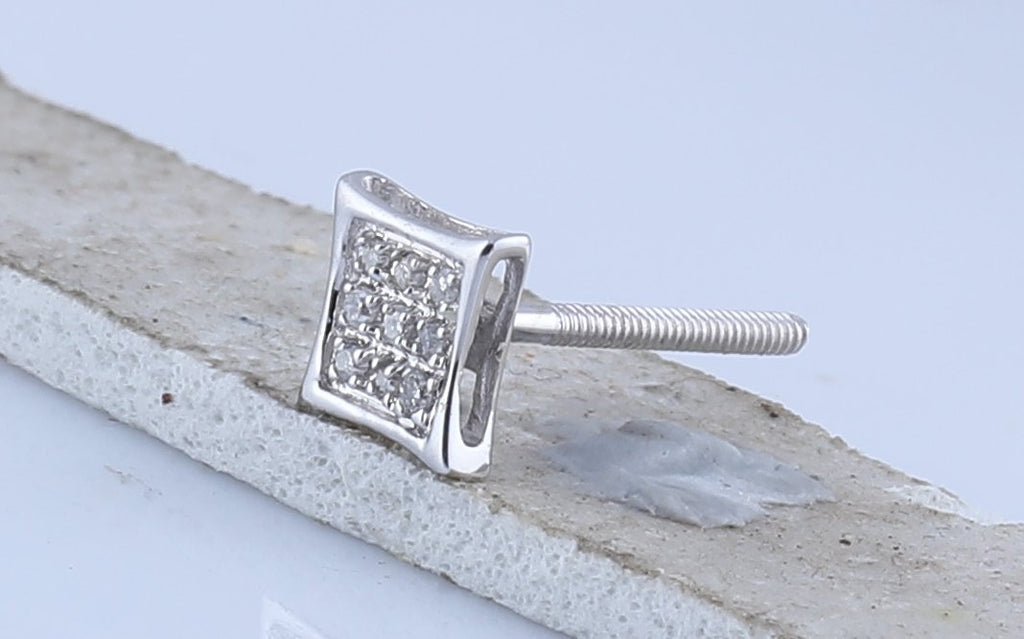 10kt White Gold Womens Round Diamond Kite Square Earrings 1/20 Cttw