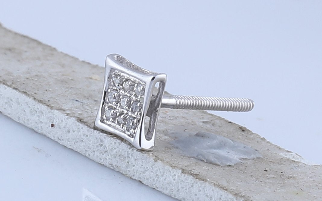 10kt White Gold Womens Round Diamond Kite Square Earrings 1/20 Cttw