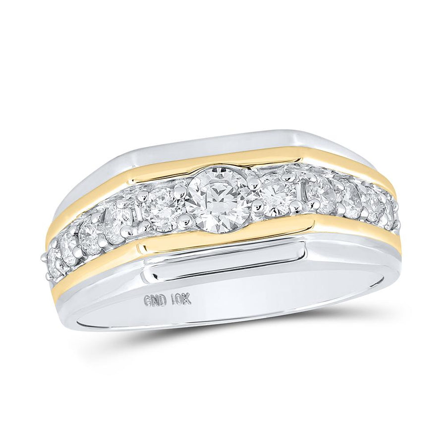 10kt Two-tone Gold Mens Round Diamond Flat Band Ring 1 Cttw