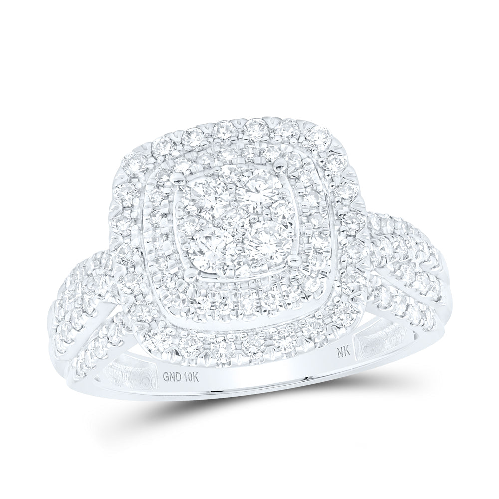 10kt White Gold Womens Round Diamond Square Cluster Ring 1 Cttw