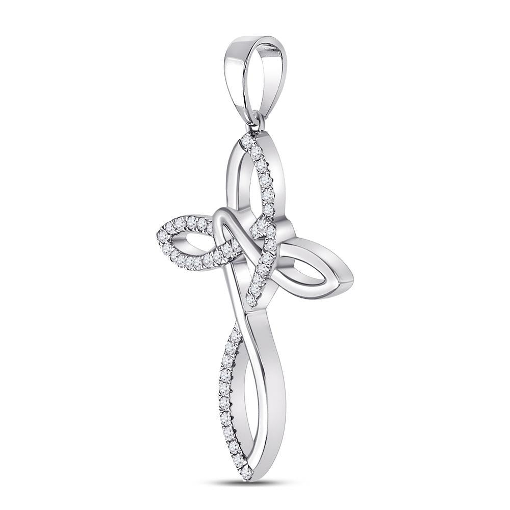 10kt White Gold Womens Round Diamond Woven Cross Pendant 1/5 Cttw