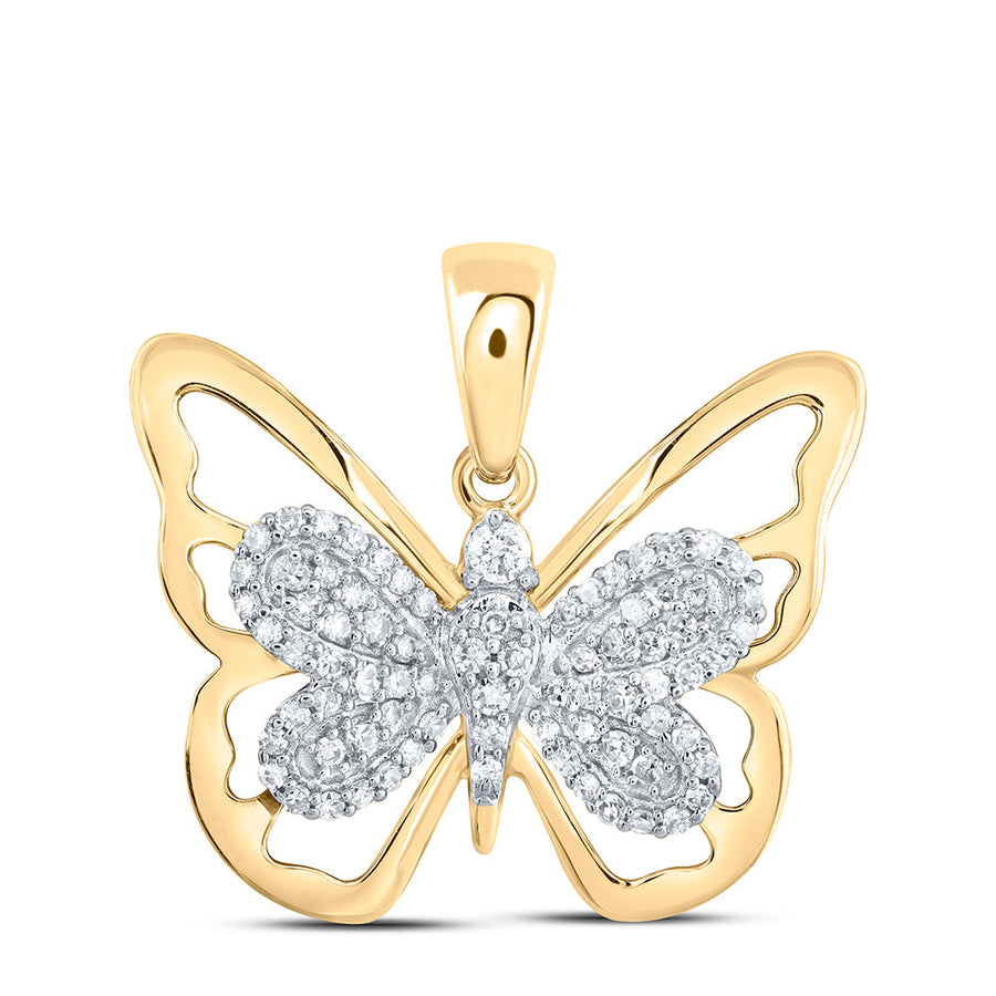 10kt Yellow Gold Womens Round Diamond Butterfly Pendant 1/5 Cttw