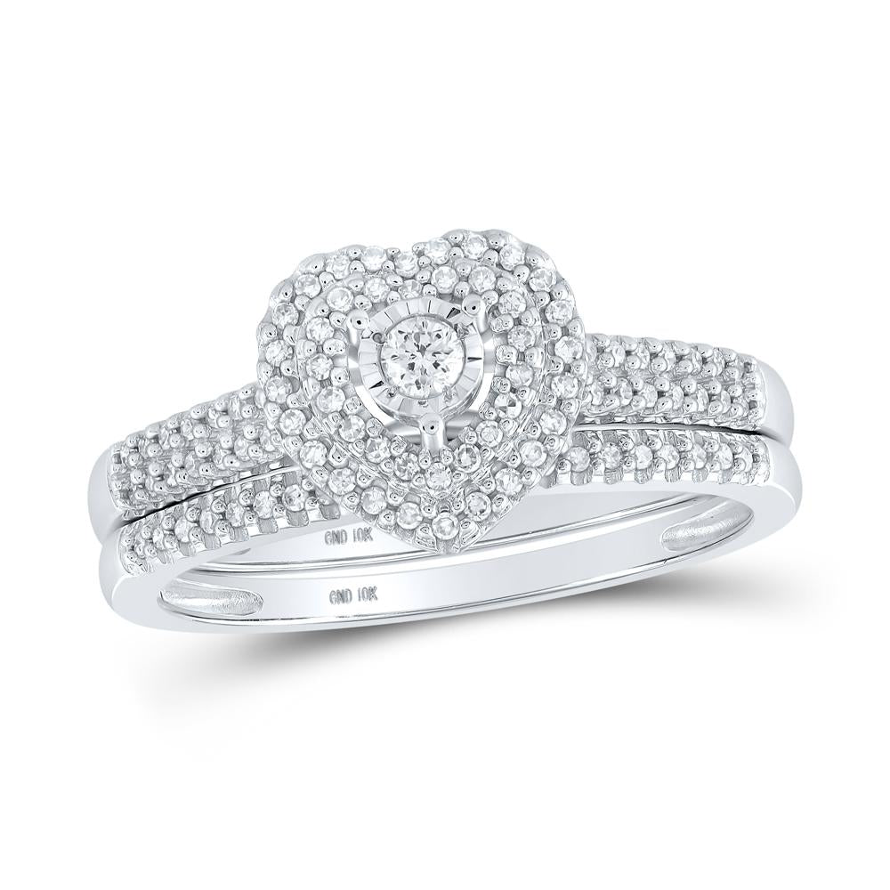 10kt White Gold Round Diamond Bridal Wedding Ring Band Set 1/3 Cttw