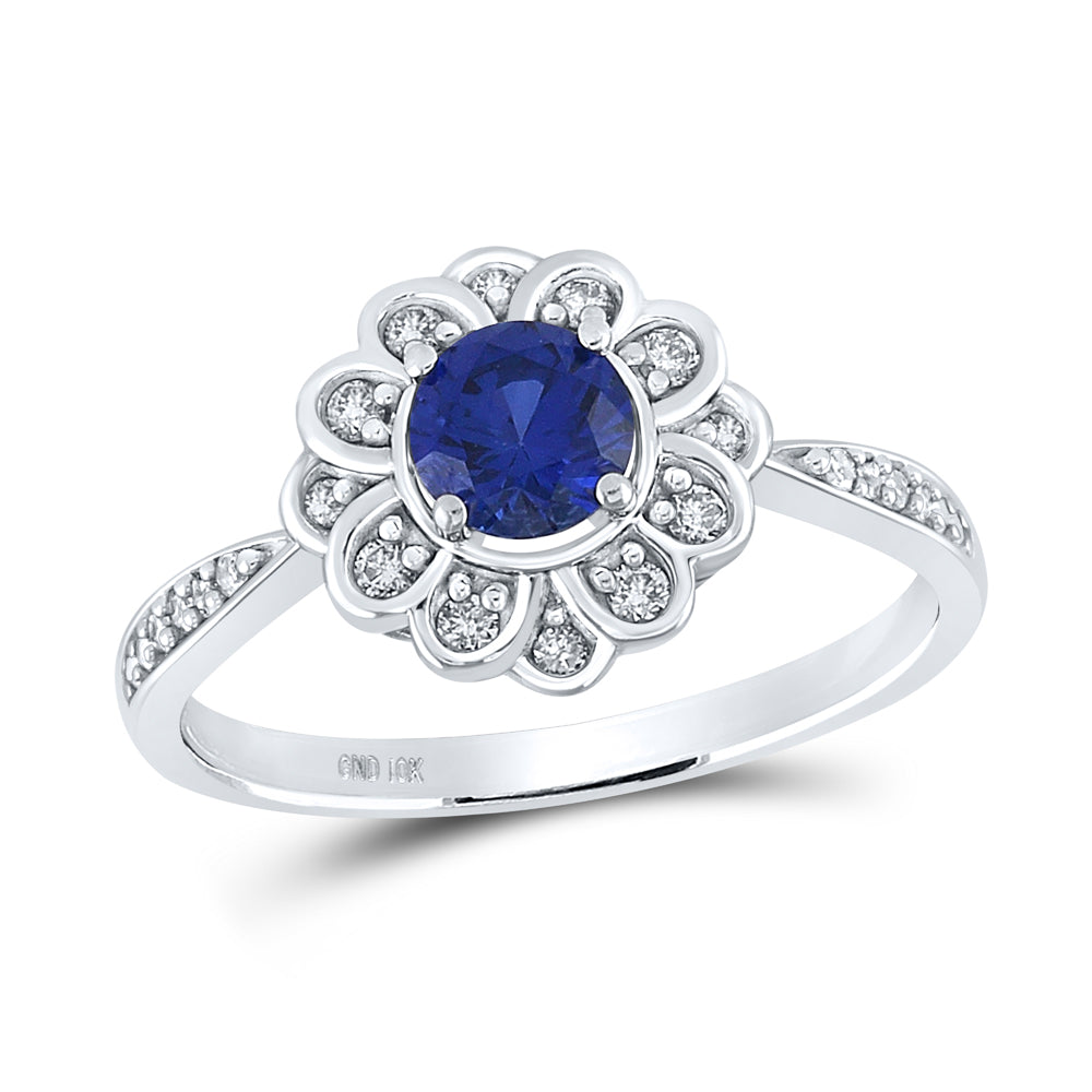 10kt White Gold Womens Round Synthetic Blue Sapphire Fashion Ring 7/8 Cttw