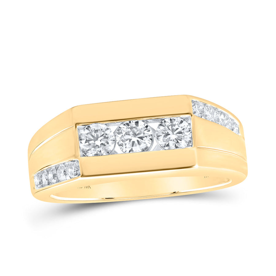 10kt Yellow Gold Mens Round Diamond Flat Top Band Ring 1 Cttw