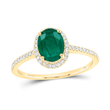 14kt Yellow Gold Womens Oval Emerald Diamond Halo Ring 1-1/3 Cttw