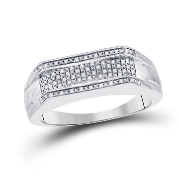 Sterling Silver Mens Round Diamond Flat Band Ring 1/6 Cttw