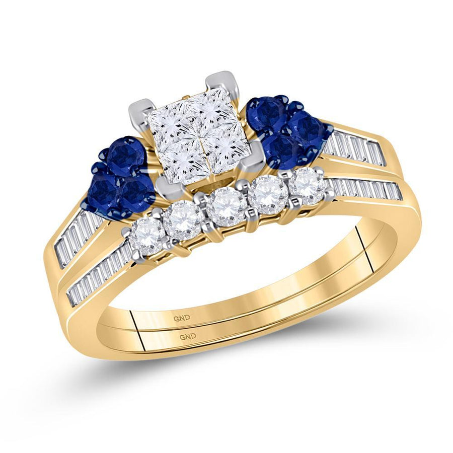 10kt Yellow Gold Womens Princess Diamond Cluster Bridal Wedding Ring Band Set 3/4 Cttw