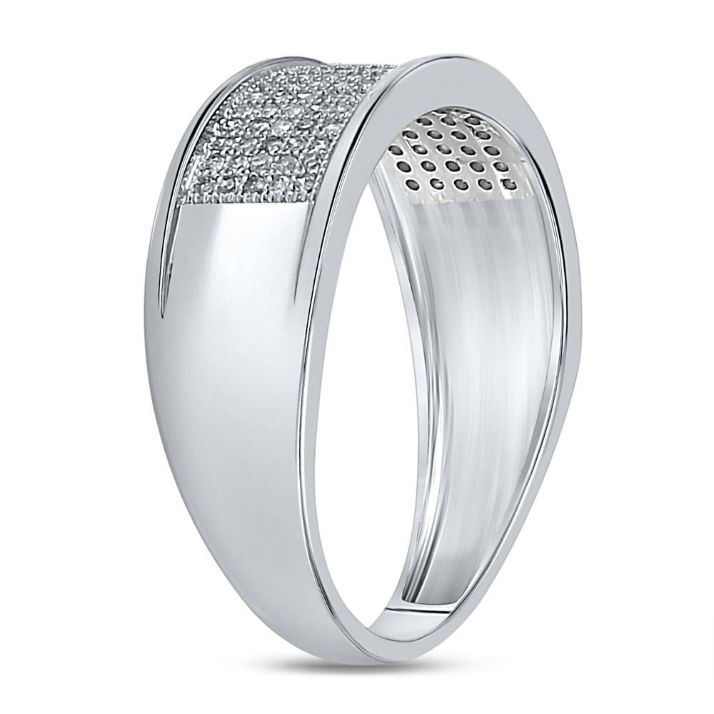 10k White Gold Mens Round Diamond Micropave Wedding Anniversary Band Ring 1/3 Cttw