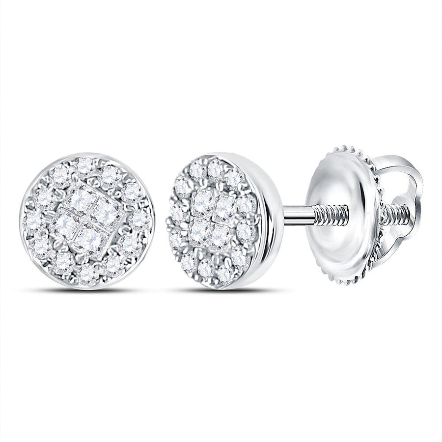 14kt White Gold Womens Princess Diamond Cluster Earrings 1/6 Cttw