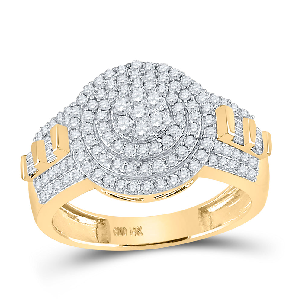 14kt Two-tone Gold Mens Round Diamond Cluster Ring 1-1/5 Cttw