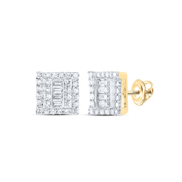 10kt Yellow Gold Round Diamond Square Earrings 1/2 Cttw