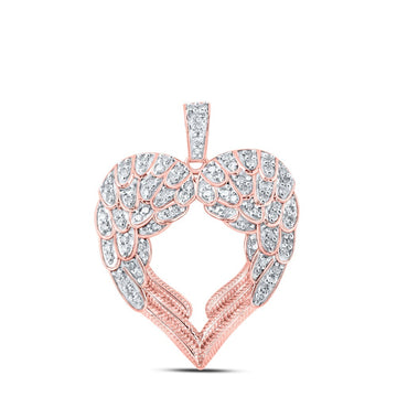 10kt Rose Gold Womens Round Diamond Wing Heart Pendant 1/2 Cttw