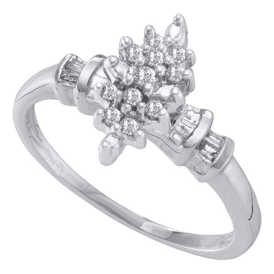 10kt White Gold Womens Round Prong-set Diamond Marquis-shape Cluster Ring 1/6 Cttw