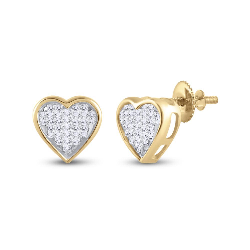 10kt Yellow Gold Womens Princess Diamond Heart Earrings 1/3 Cttw