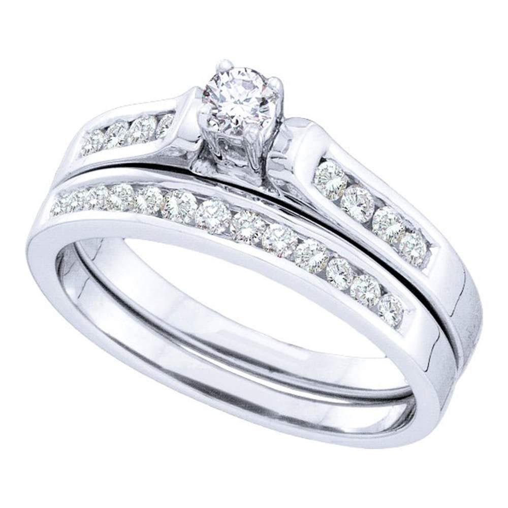 14kt White Gold Round Diamond Bridal Wedding Ring Band Set 1/2 Cttw