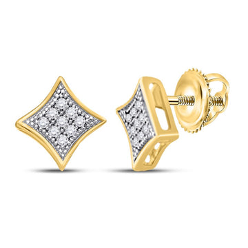 10kt Yellow Gold Womens Round Diamond Square Kite Cluster Earrings 1/20 Cttw